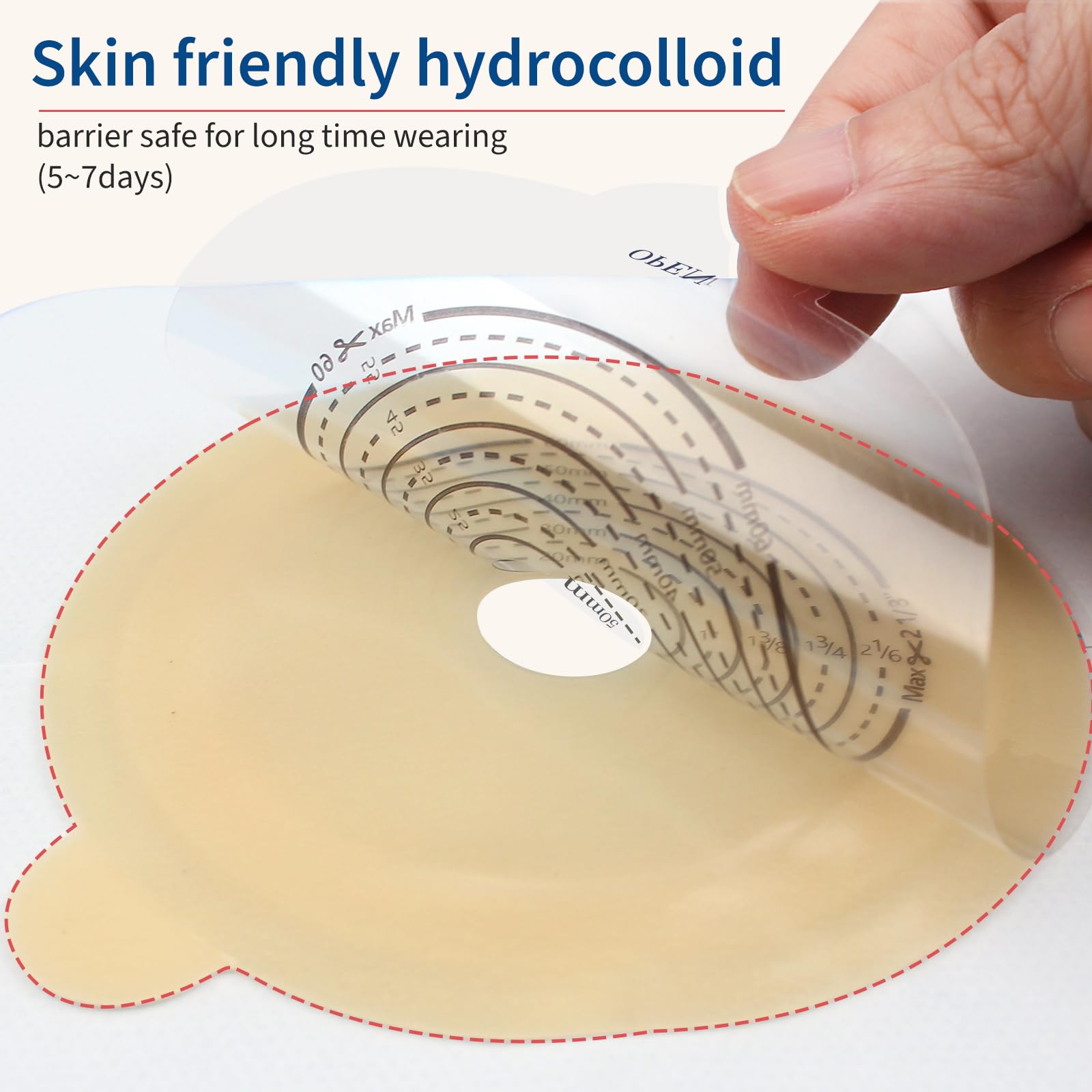 Hautbarrieren für zweiteilige Kolostomiebeutel, Stoma-Barriere mit Vlies-Rand, zuschneidbar, max. 60 mm, 10 Stück