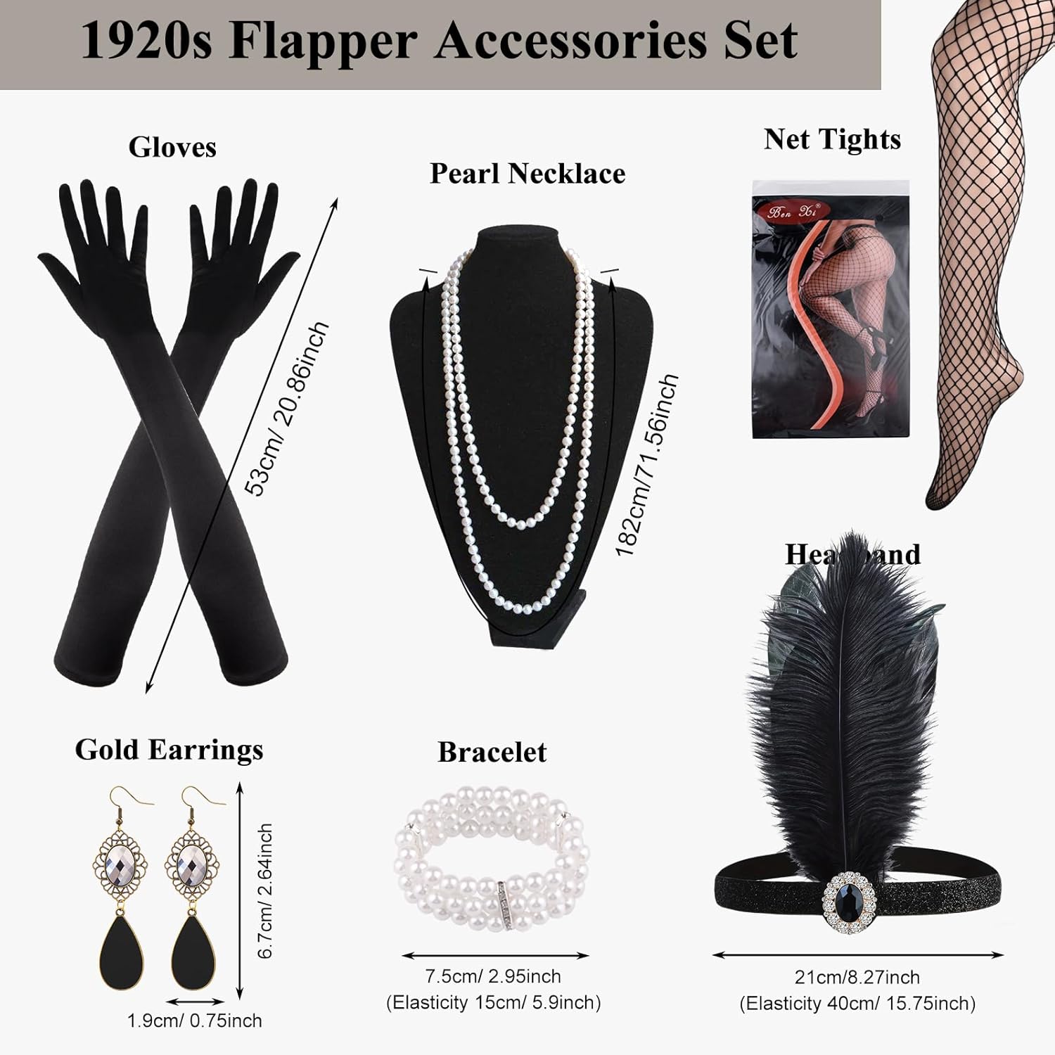 ELECLAND 10 Pieces 1920s Flapper Gatsby Accessories Set Fashion Roaring 20's Theme Set with Headband Headpiece for Women - Image 2