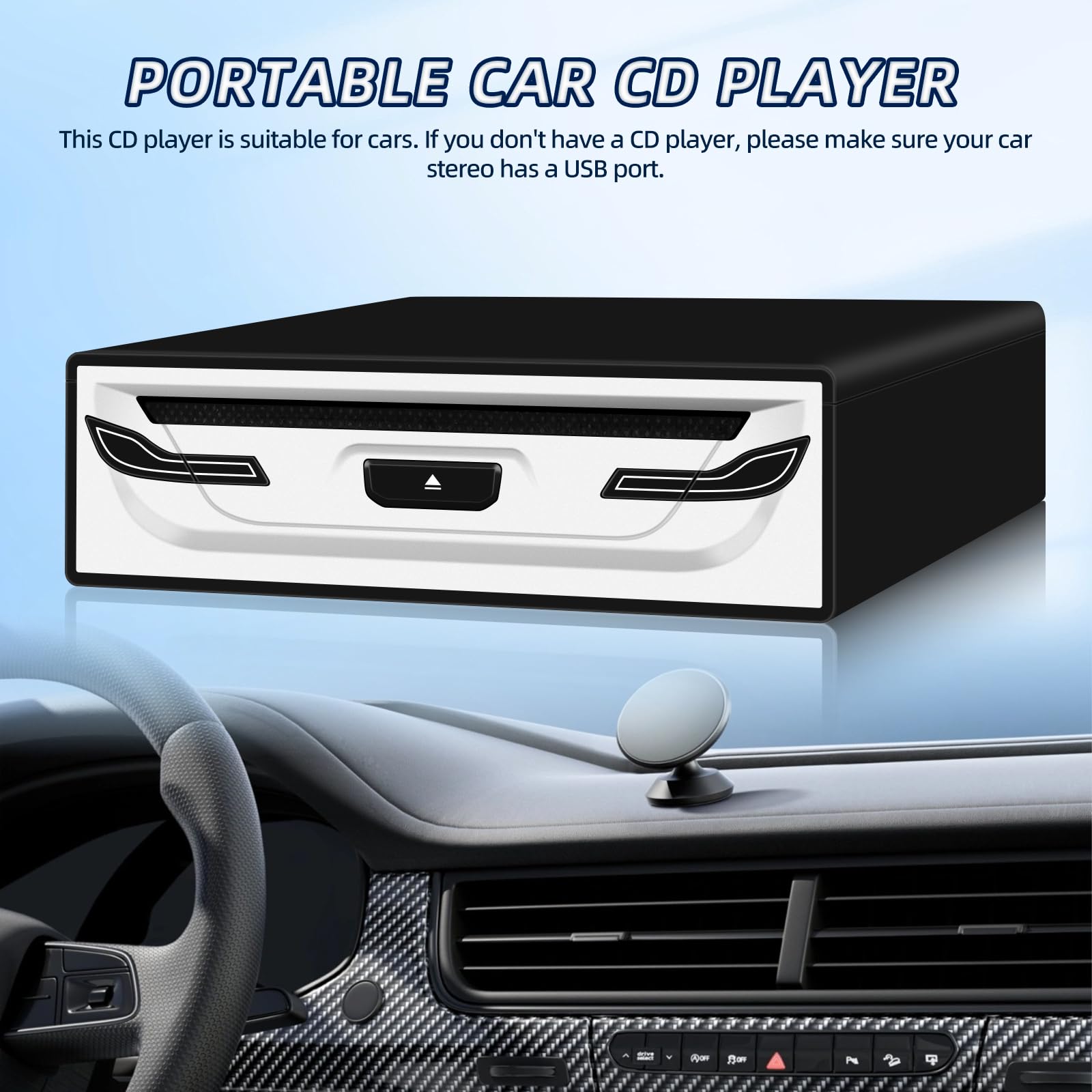 Externer CD/DVD-Player für Auto, Laptop, TV & mehr – Mit USB 2.0, Plug & Play, Anti-Schock-Funktion, Kompatibel mit Smart TVs, Laptops, Tablets (Android 4.4 und höher) – Inkl. USB-Kabel & Halterung