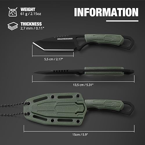 Vista 17 de Fulltang - Cuchillo de cuello pequeño, pequeño cuchillo de cuello Tanto con funda y collar, mini cuchillo para exteriores, negro A-Negro