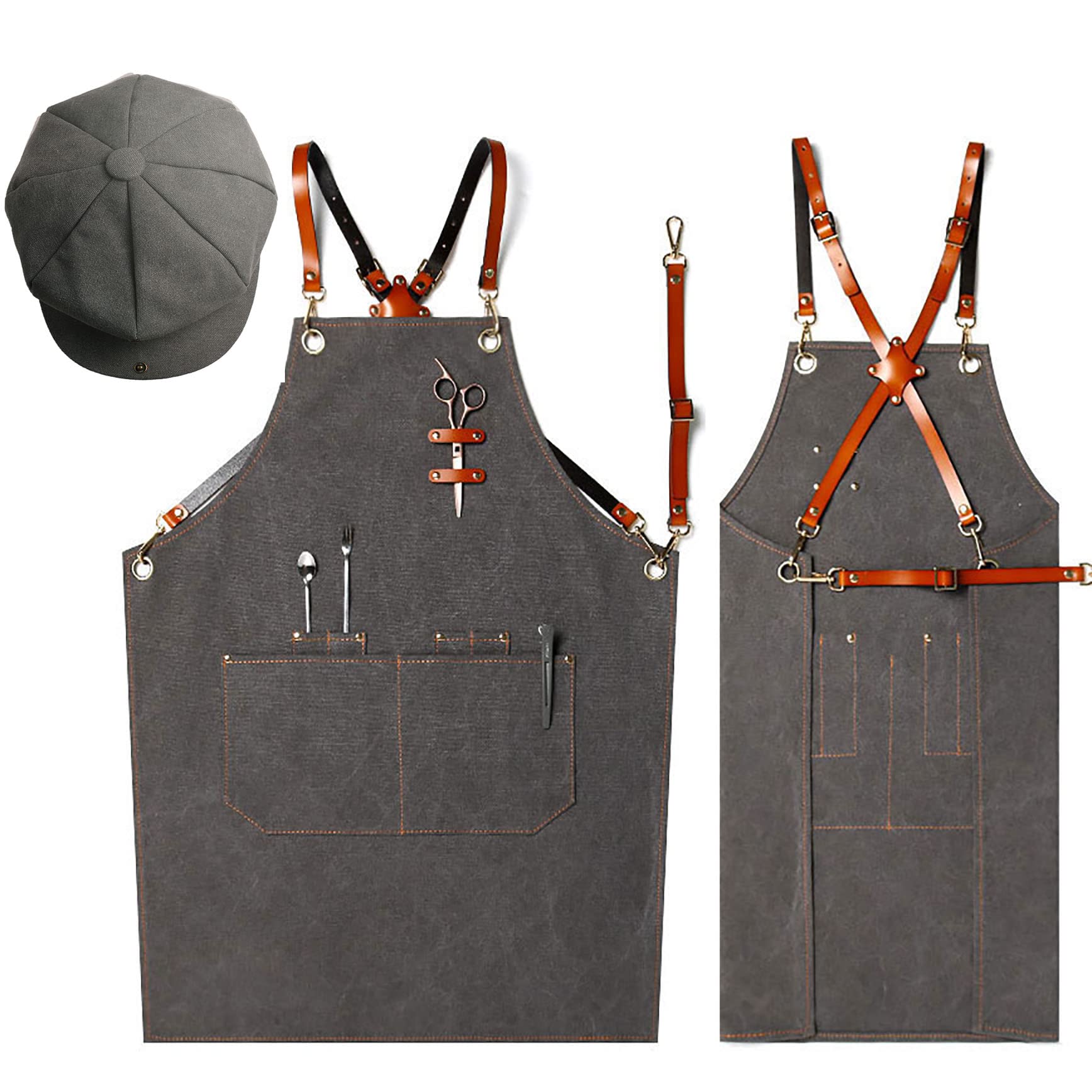 Delantal unisex con correa de hombro ajustable de cuero con bolsillos, delantal de cocina delantal de cocina delantal de cocina mujeres hombres delantal para el hogar cocina cocina repostería