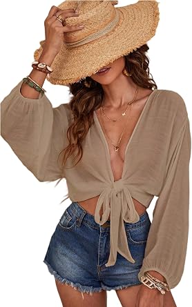 Breezy Lane Beach Cover Up for Women Long Sleeve Tie Up Swimsuit Coverup Vacation Outfits