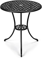 GarveeHome 24" Round Cast Aluminum Patio Bistro Table with 2" Umbrella Hole - Rust-Resistant Outdoor Side Table for Balcony, Backyard, Garden - Classic Black