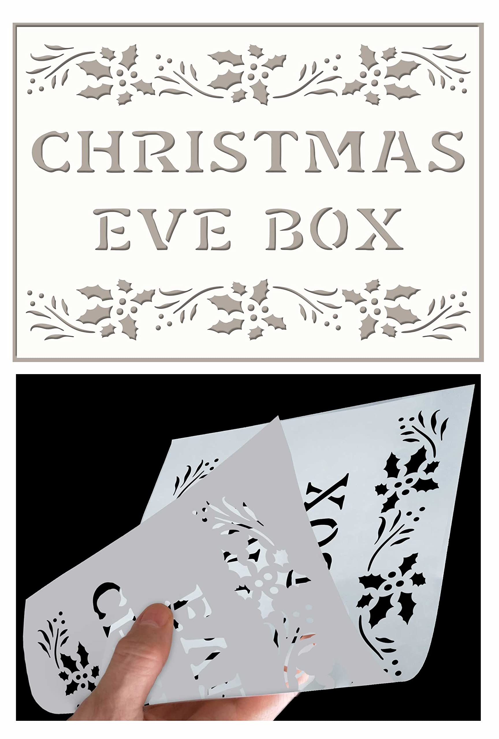 ED Laser Studio Christmas Eve Box Large Stencil Gift Box Ornaments Lettering for Painting Furniture Wood Fabric Canvas Crafts Art - Reusable Template CH13