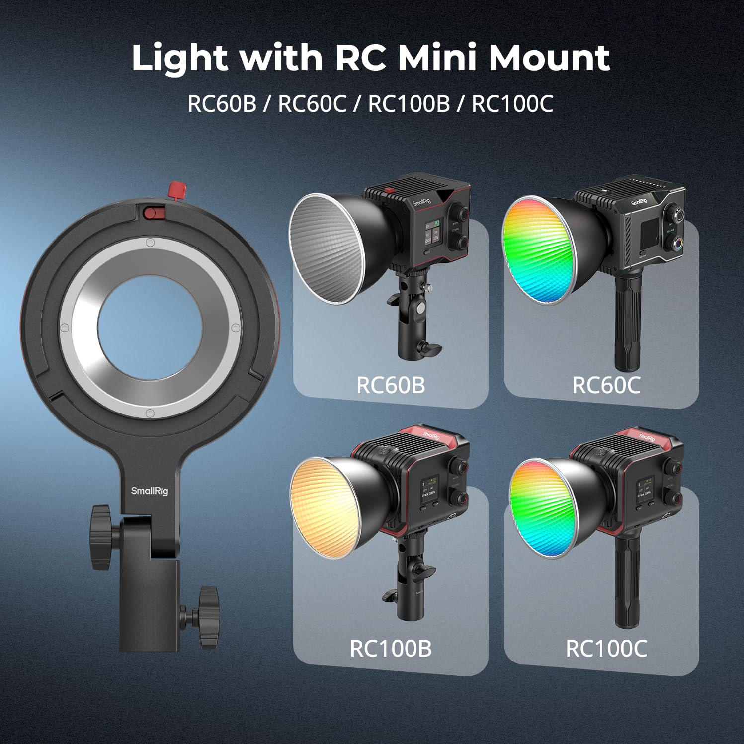 SMALLRIG Support Bowens, Adaptateur d'Anneau de Vitesse Softbox pour SMALLRIG RC 60B COB Lampe Vidéo, Compatible avec Les Accessoires Standard de Montage Bowens, 1,5 kg Capacité de Charge - 4476