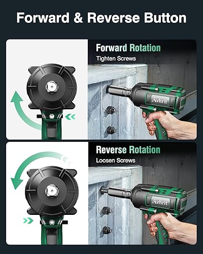 Miniatura 6 de Avhrit Llave de impacto de 1000 Nm (738 pies-libras) Pistola de impacto de potencia inalámbrica de 12 pulgada, sin escobillas, con 2 baterías de