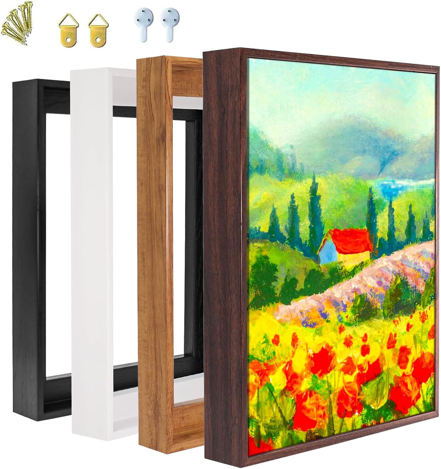 ART Canvas Floater Frame Fits 1”–1.25”Deep Gallery-Wrapped Canvas, Wood-Look Floater Frames for Finished Stretched Canvas Prints, Wall Oil Paintings Artwork for Home Bedroom (Dark Wanut, 12" x 16") Dark Walnut 12L" x 16W"