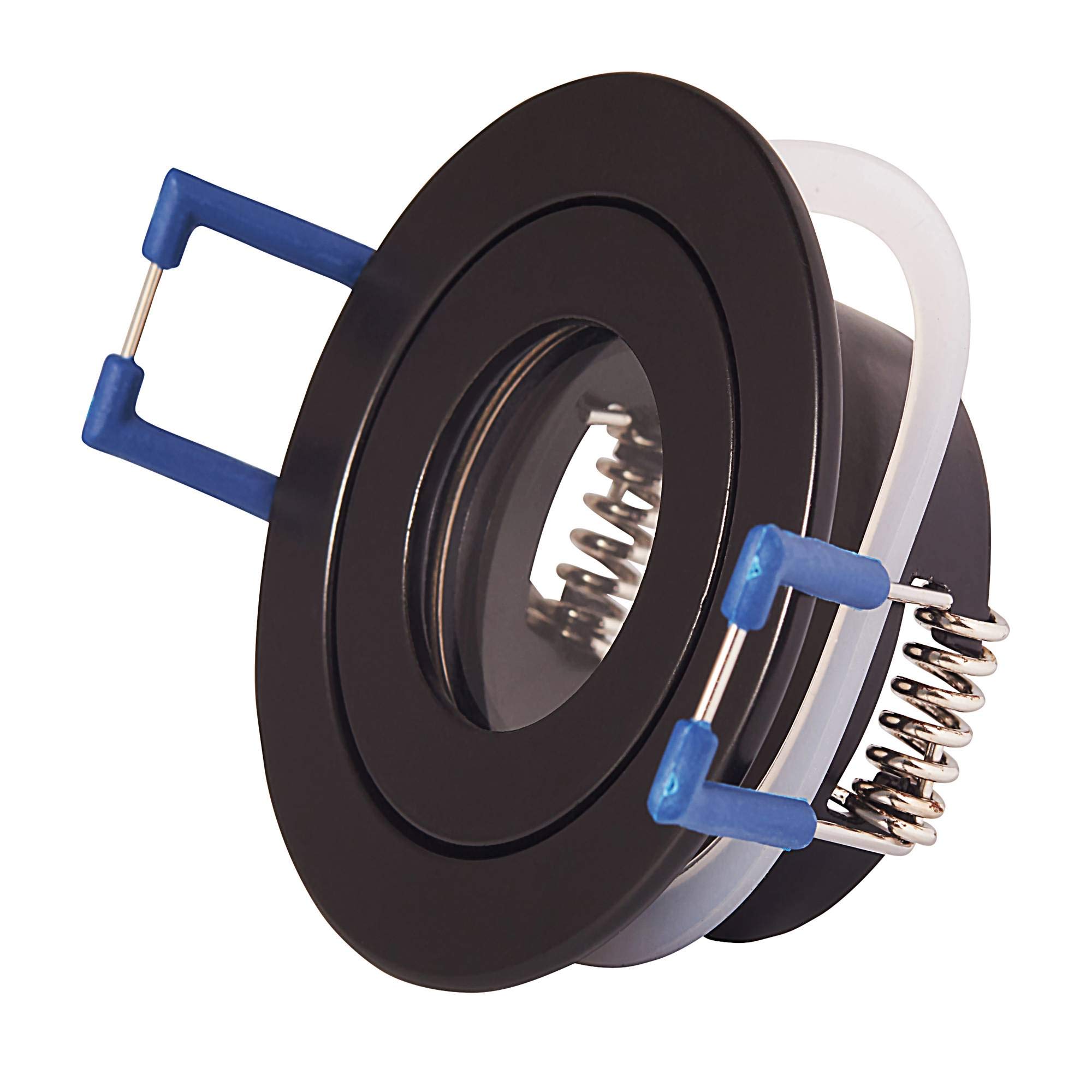 10x Einbaustrahler Rahmen Set Schwarz rund IP-44 für Bad und Außen-Bereich - Einbaurahmen für GU11 MR11 Leuchtmittel 35mm - 40mm Bohrloch Badezimmer Einbau-Spot Strahler Einbauleuchte