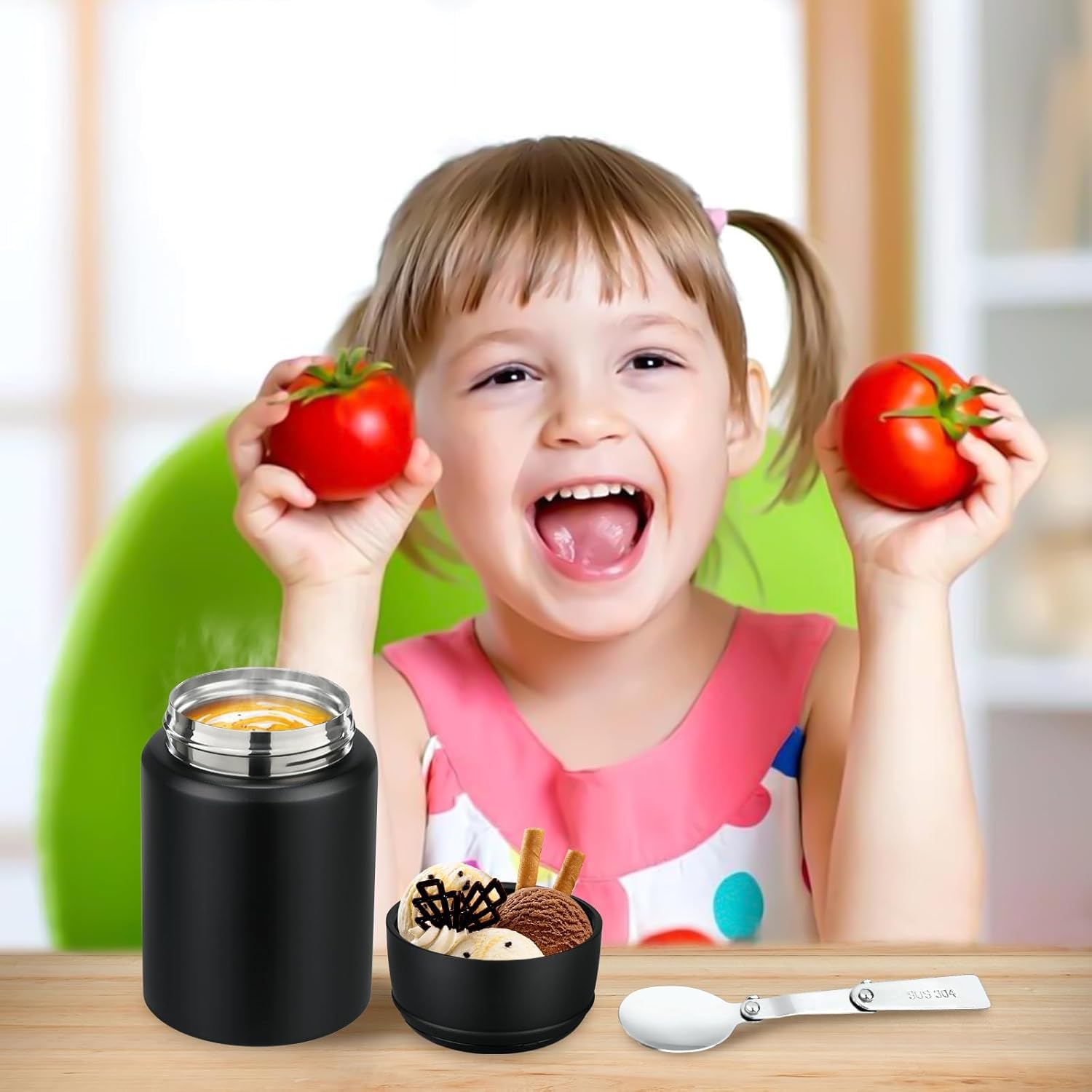 Insulated Lunch Jar with Spoon - Hot & Cold Food Container -7