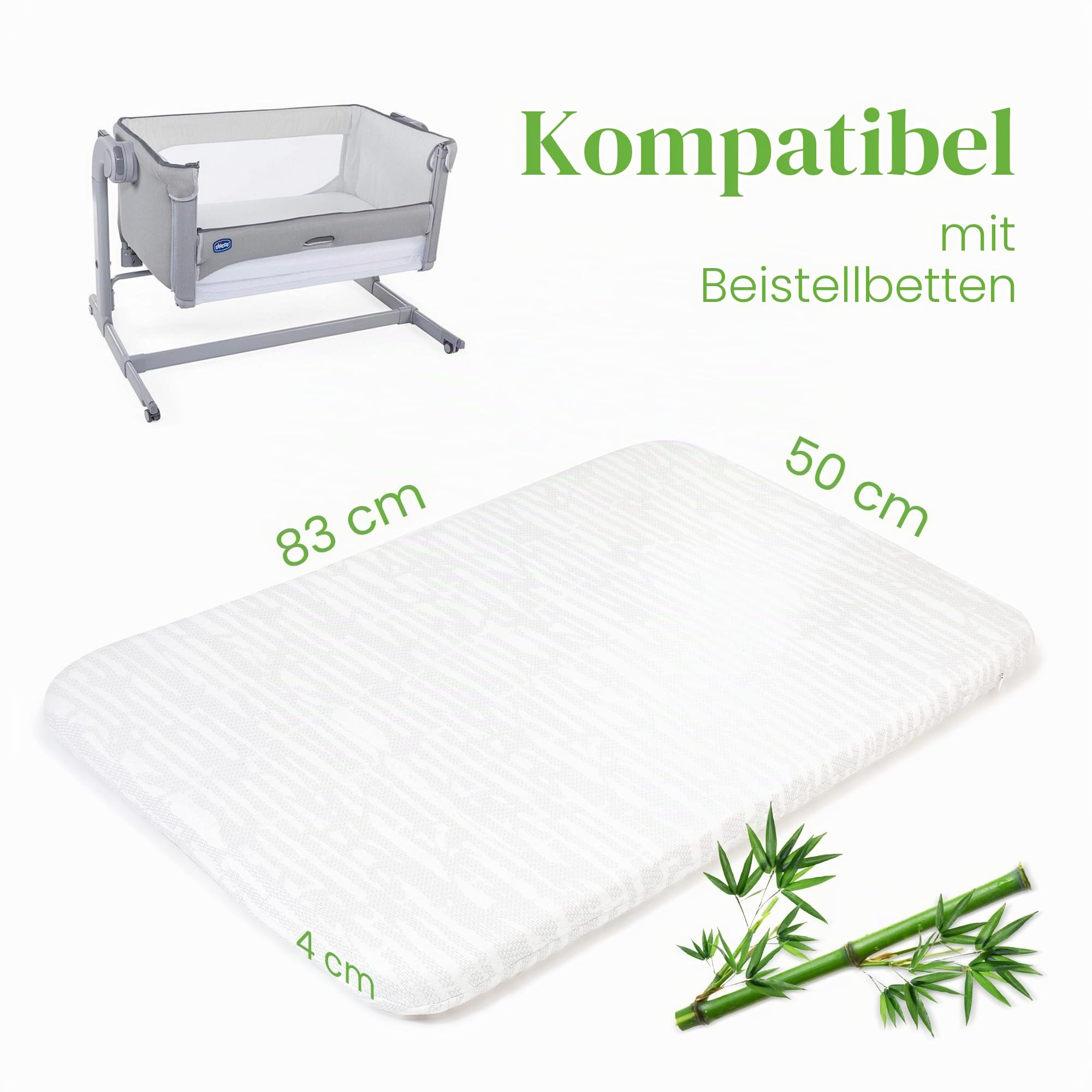 Comfier Sleep Chicco Next To Me Matratze, 50 x 83 cm, mit superweichem Bambusbezug, passt perfekt auf alle gängigen Chicco Nachttischbetten Next To Me