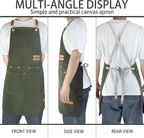 Miniatura 6 de 2 delantales de chef de lona impermeables, delantales ajustables con espalda cruzada para hombres y mujeres con 4 bolsillos, delantal para cocina