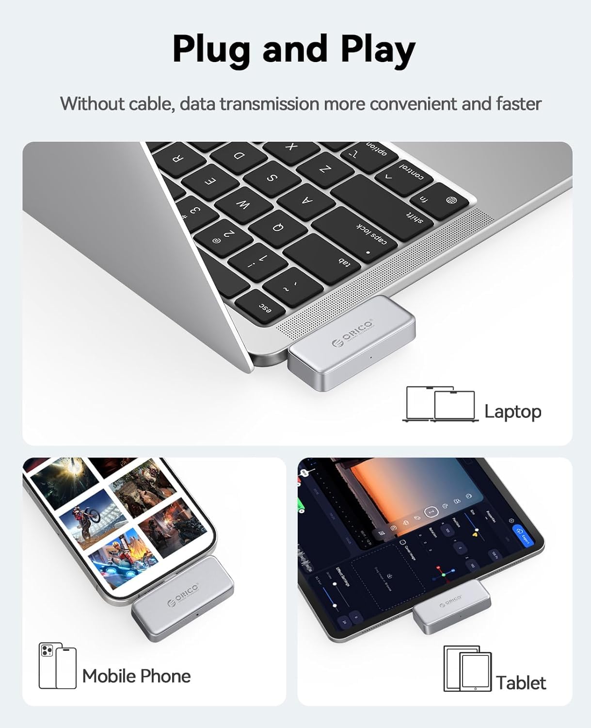 ORICO FlashPod 512GB SSD Portátil hasta 2000 MB/s, SSD Externo para Grabación ProRes 4K 60Hz, Únicamente Compatible con iPhone 17/16/15 Serie, Teléfonos Inteligentes, Tabletas Y Computadoras