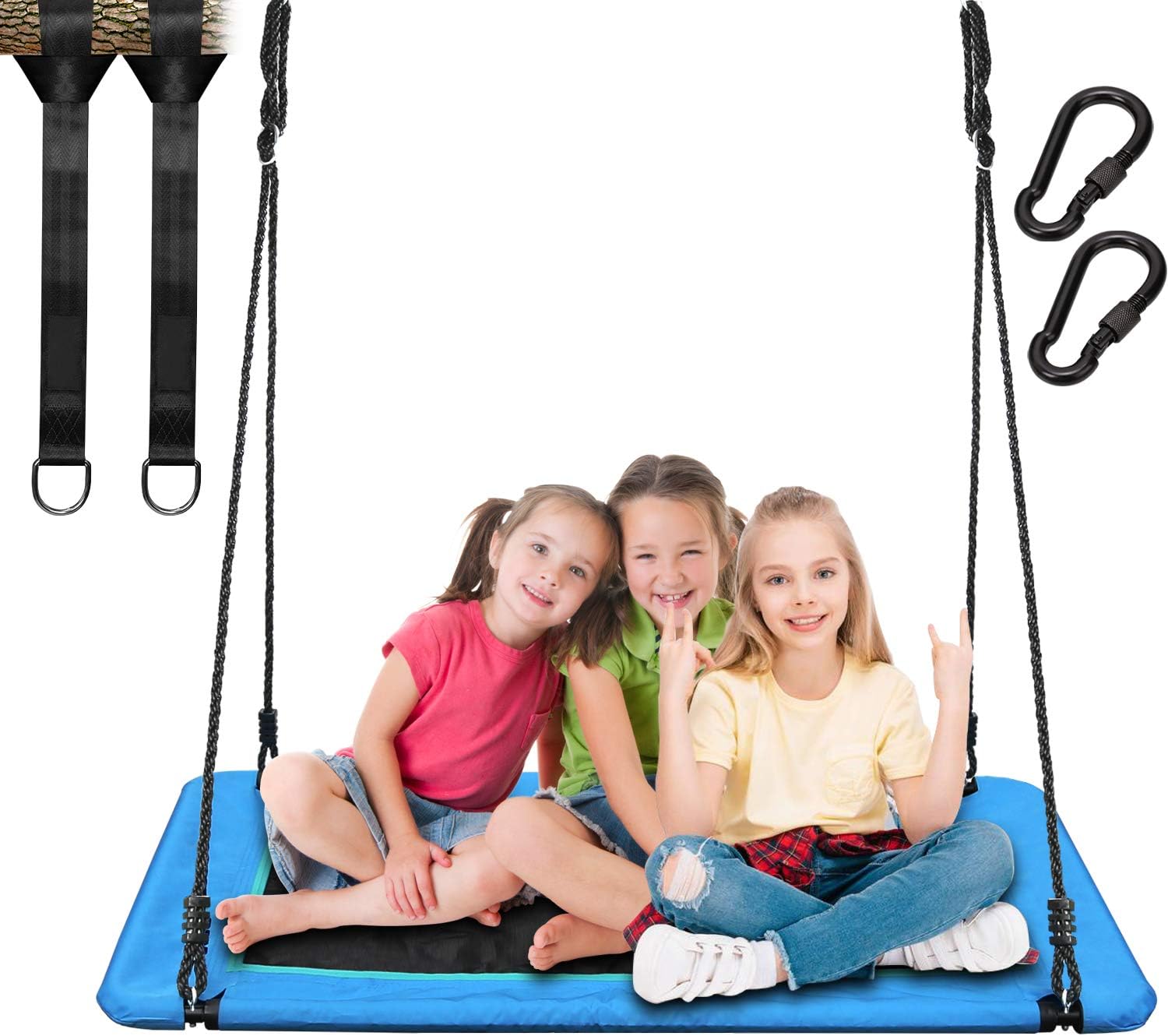 Trekassy 700lb Giant 45" Platform Tree Swing for Kids and Adults Textilene Wear- Resistance with Durable Steel Frame and 2 Hanging Straps Blue