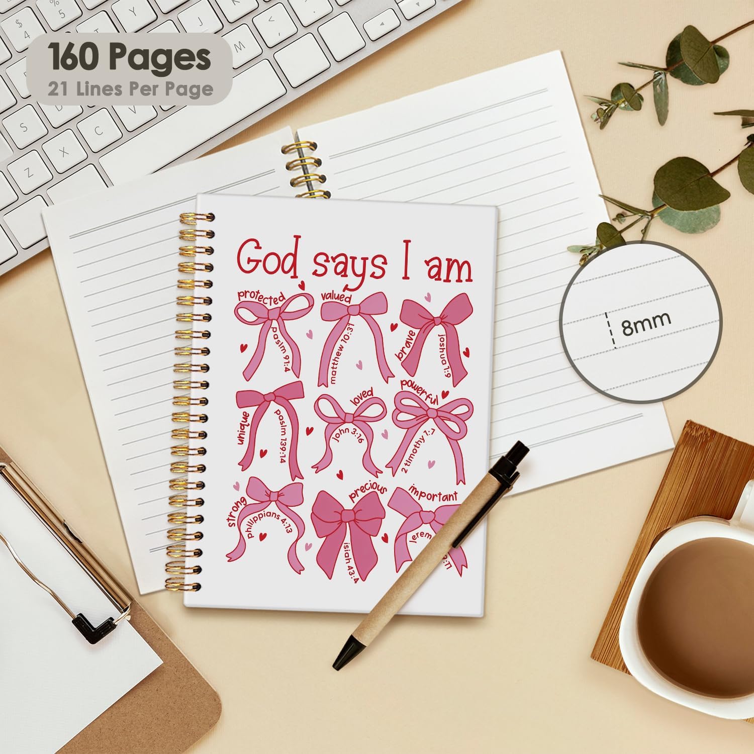 Bible Journal for Women, Christian Prayer Journal Pink Notebook Gifts for Teen Girls Kids, Bible Study Supplies, Coquette Preppy Bows Cute Church Faith Journaling Hardcover Spiral Notebook 5.5x8.3 image 3