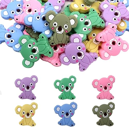 TOAOB - 20 cuentas de silicona con forma de animal lindo a granel para bolígrafos, cuentas espaciadoras sueltas coloridas de silicona para
