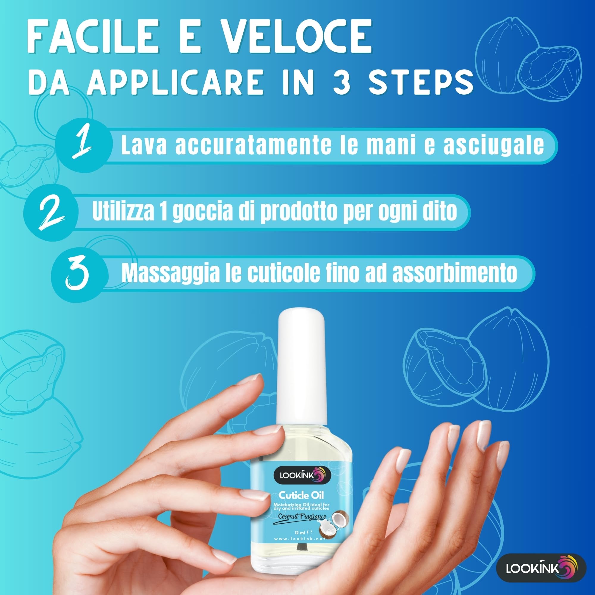 Olio Cuticole Unghie Professionale 12 ml, Fragranza Cocco, Idratante e Nutriente per Cuticole di Mani e Piedi