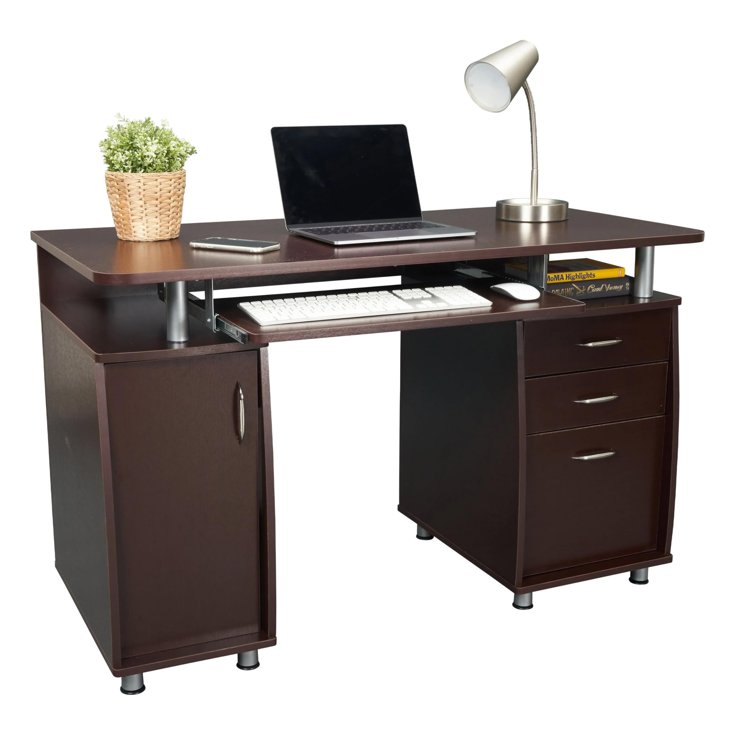 Techni Mobili 48'' W Computer Desk with File Cabinet and Drawers, Storage Cabinet with Removable Shelf and Ventilation for CPU, Home Office Desk or