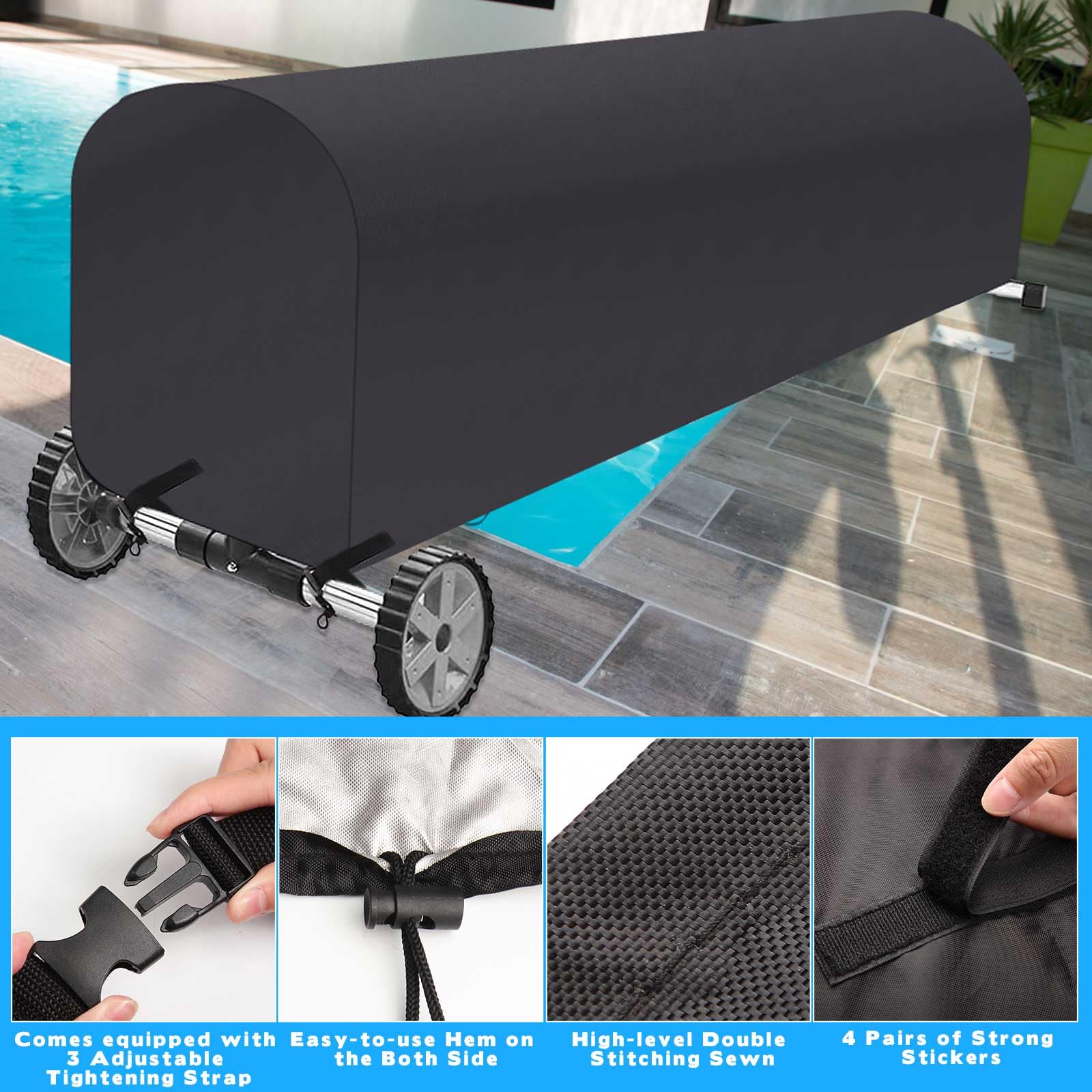 Woanger Cubierta de carrete de manta solar resistente al agua resistente a los rayos UV para piscina enterrada, cubierta de rodillo solar para piscina enterrada (18 pies)