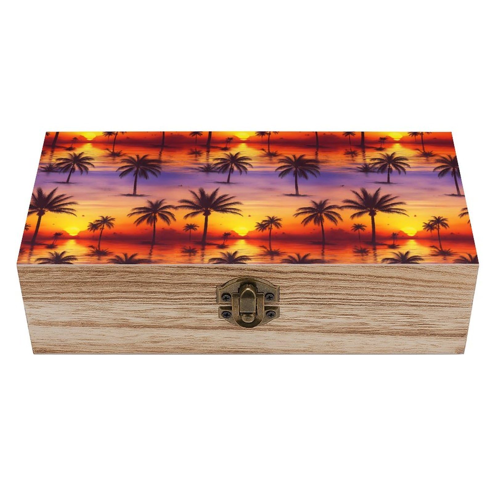 HLBSDM Tropical Sunset Coconut Palm Tree Wooden Storage Box