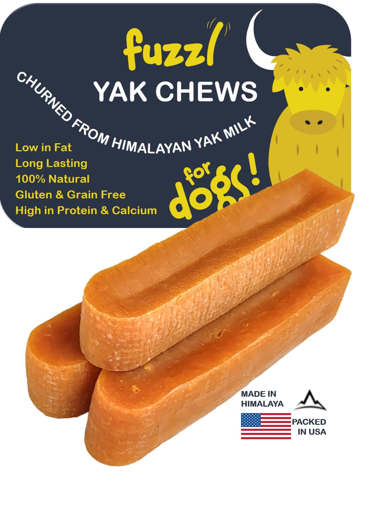 Premium Yak Cheese Himalayan Dog Chews - 3 Bars Large Natural Dog Treats Milkbone Yak Chews No Hide Dog Food Long Lasting Dog Dental Sticks Milk Chews Cheese Stick