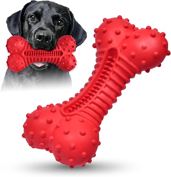 Ouilter Dog Chew Toys Bones for Medium Large Dogs Natural Rubber Bacon Flavor Durable Interactive Dog Toys for Boredom