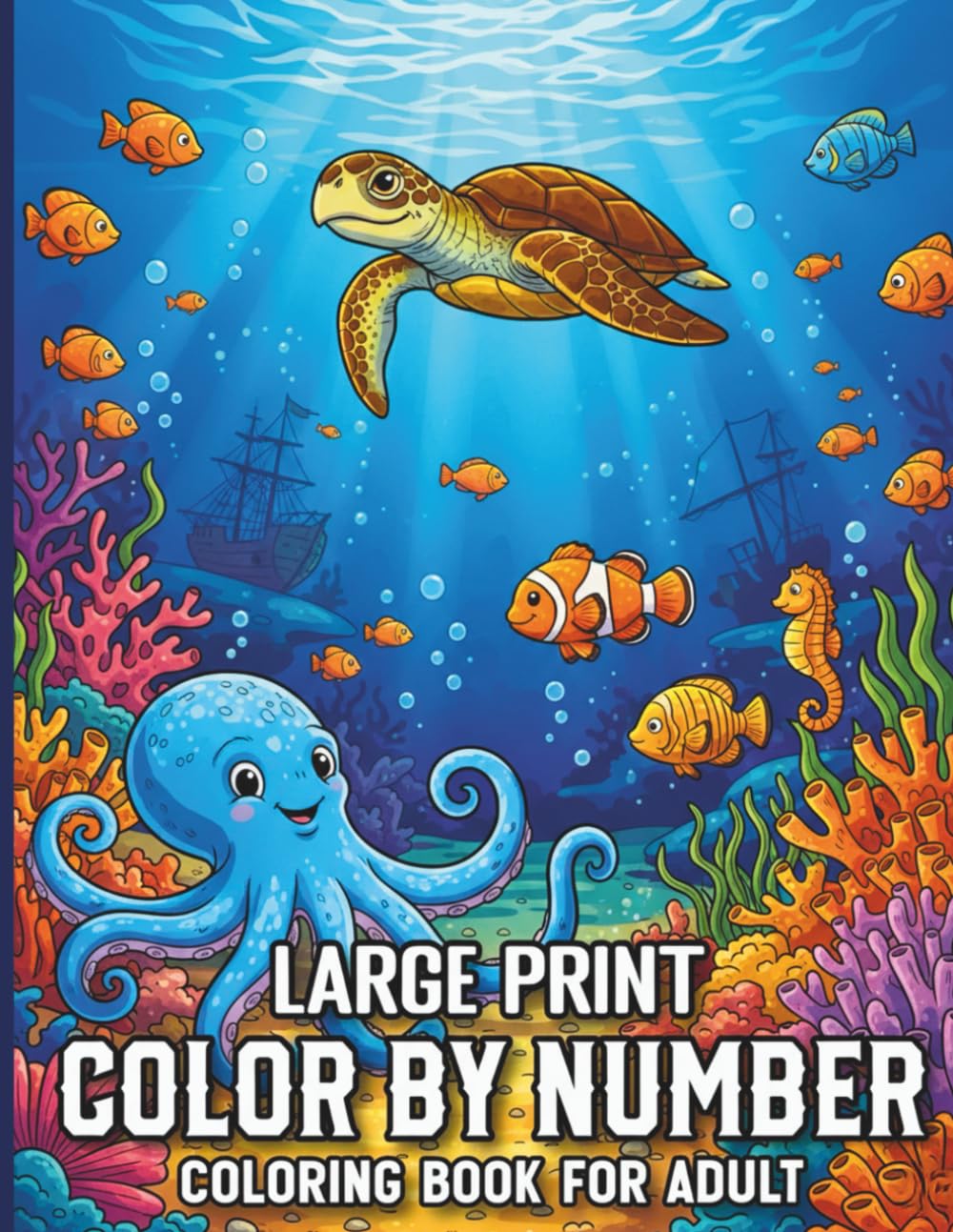 Large Print Color by Number Coloring Book for Adult: Simple and Bold Color by Number Book Featuring 50 Delightful Illustrations of Animals and Landscapes for Stress Relief and Relaxation