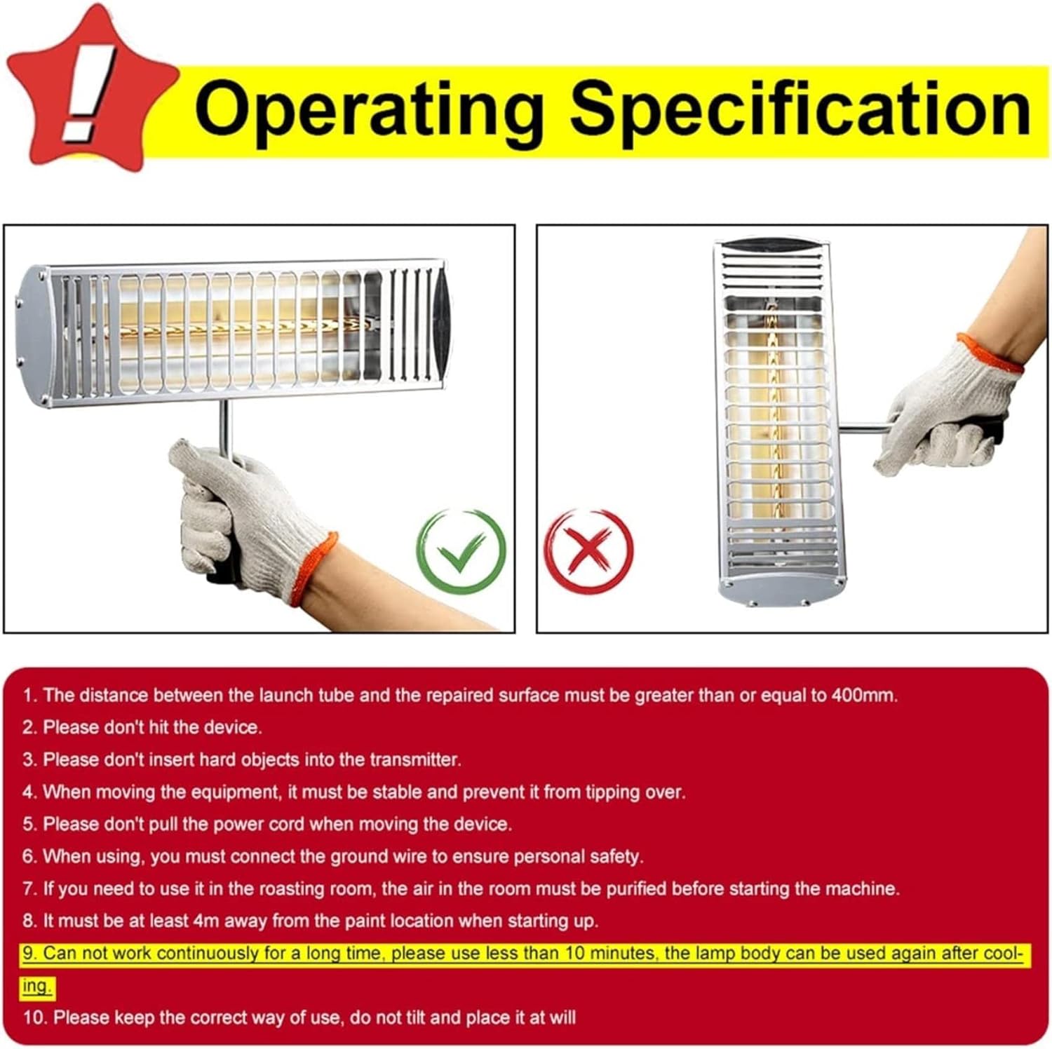 Infrared Paint Curing Lamp 1000W - Shortwave Paint Dryer, Portable Handheld Heater for Car Body Baking and Spray Booth - Effective Paint Drying and Heating Solution