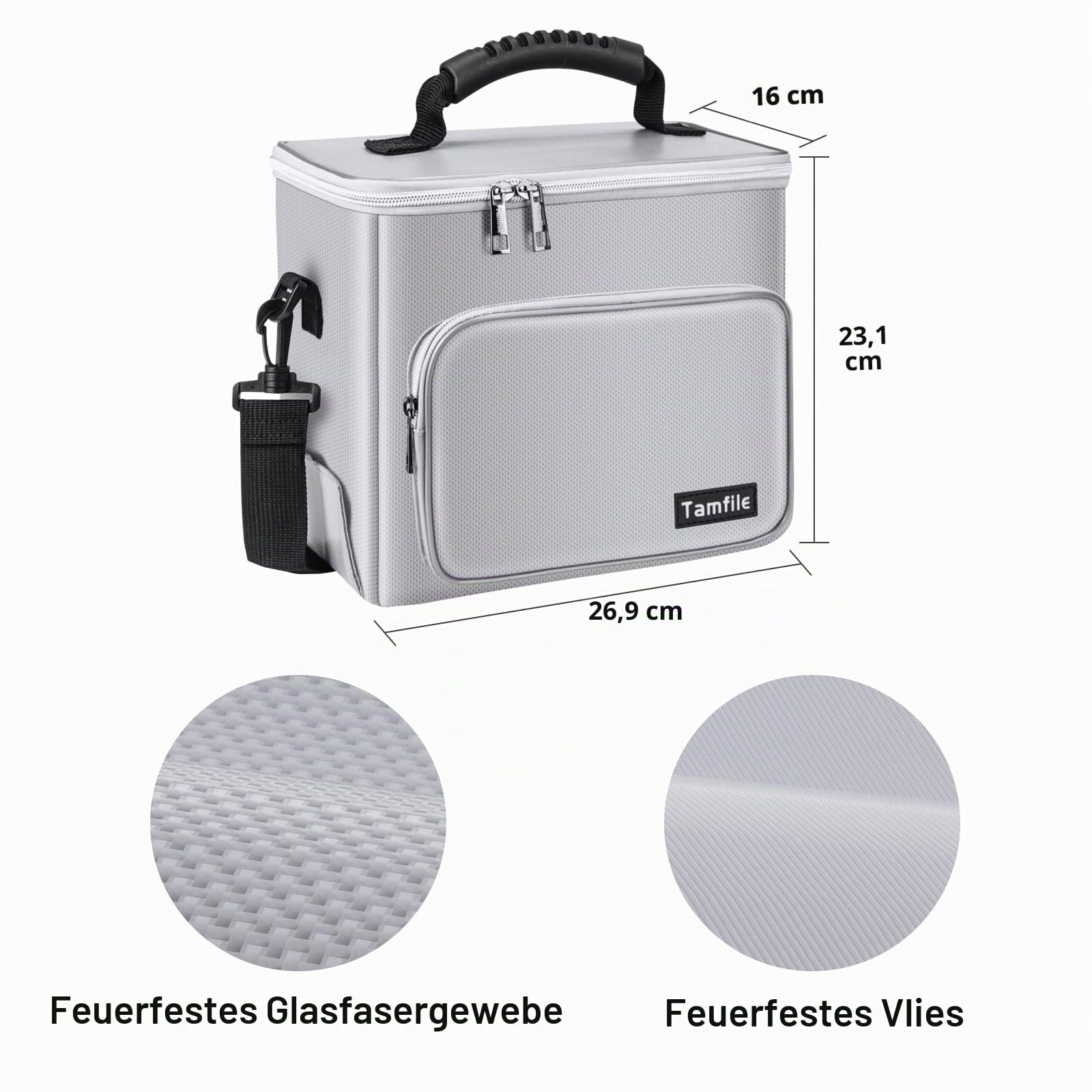 Tamfile Lipo-Akkutasche Lipo Batterietasche, feuerfeste, explosionssichere Lipo Safe-Tasche, 26 x 23 x 16 cm, große Kapazität, Lipo-Batterie-Aufbewahrung, sichere Tasche zum Laden