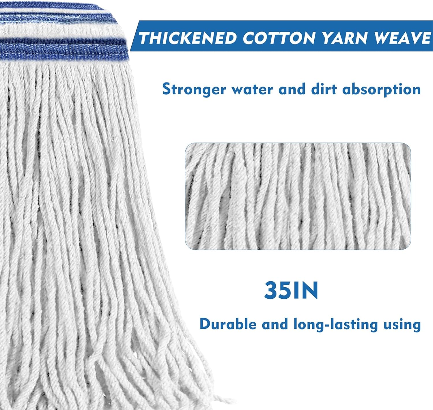 24 oz Loop-End Cotton String Mop Head, Heavy Duty String Mop Refills, 6 Inch Headband, Mop Head Replacement for Home, Industrial and Commercial Use (white-3pc)