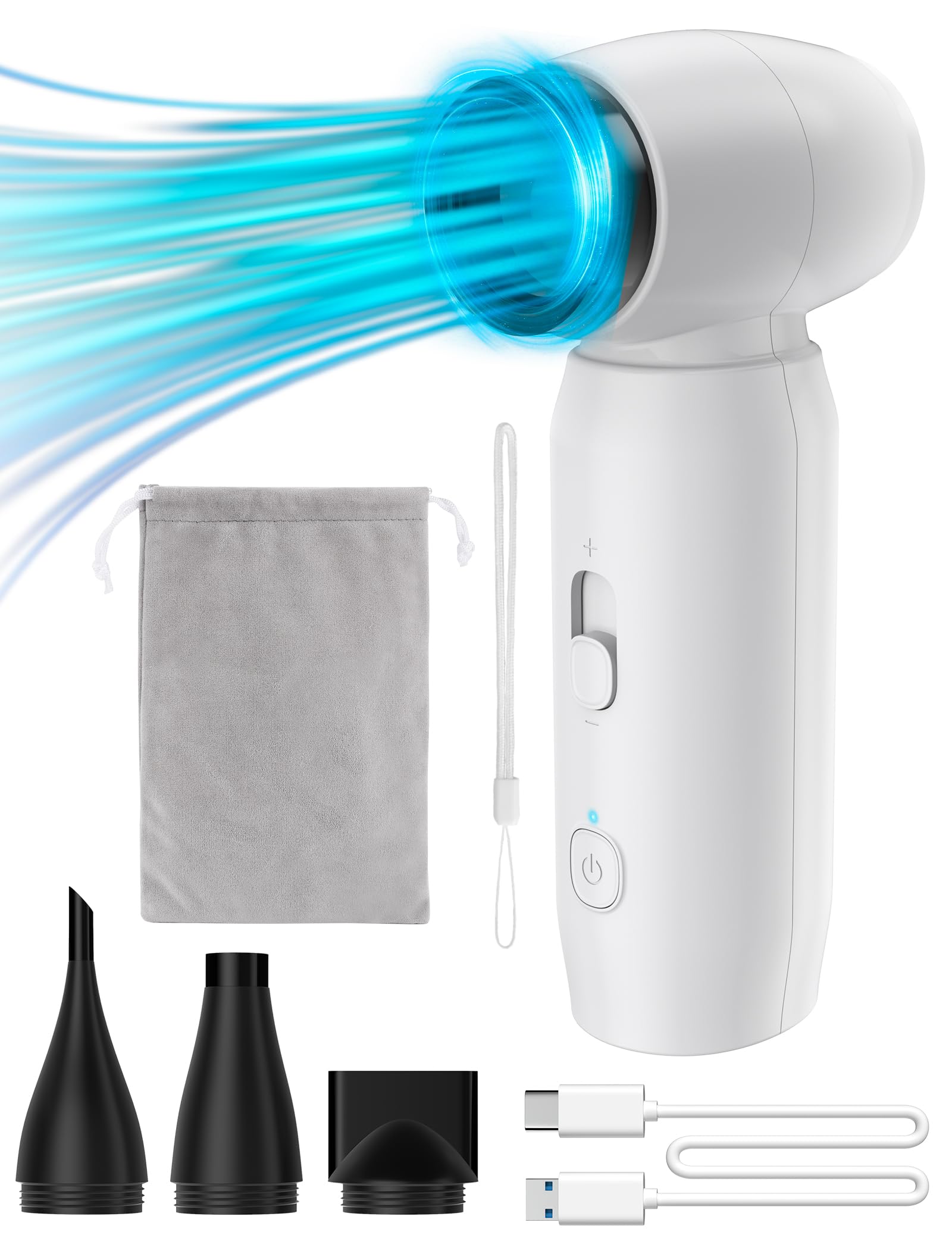 FIHECAL Handheld Turbo Fan Built-in 4500mAh Battery, 80000RPM Stepless Speed Electric Air Duster, Mini Jet Dry Blower for Car, Camping Inflation, Outdoor Fire Bellow and Quick Cooling Down-White