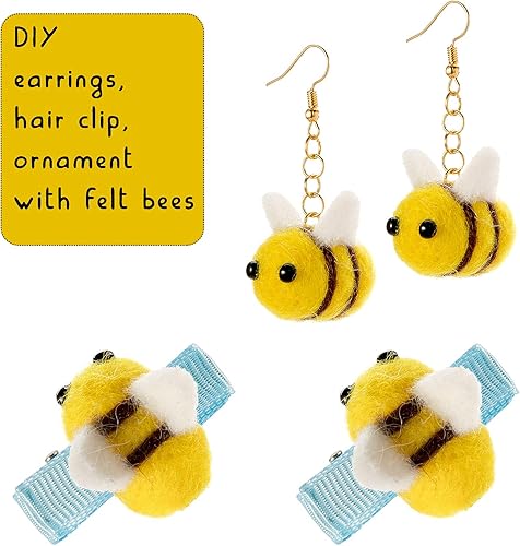 Miniatura 4 de CINPIUK Juego de 12 abejas de fieltro para manualidades, fieltro de lana de abejorro de felpa para decoración de bandejas escalonadas, recuerdos de