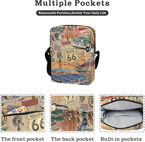 Miniatura 2 de Route 66 - Bolsa de mensajero para mujeres y hombres, bandolera cruzada para teléfono celular, bolso con correa ajustable para ciclismo, senderismo,
