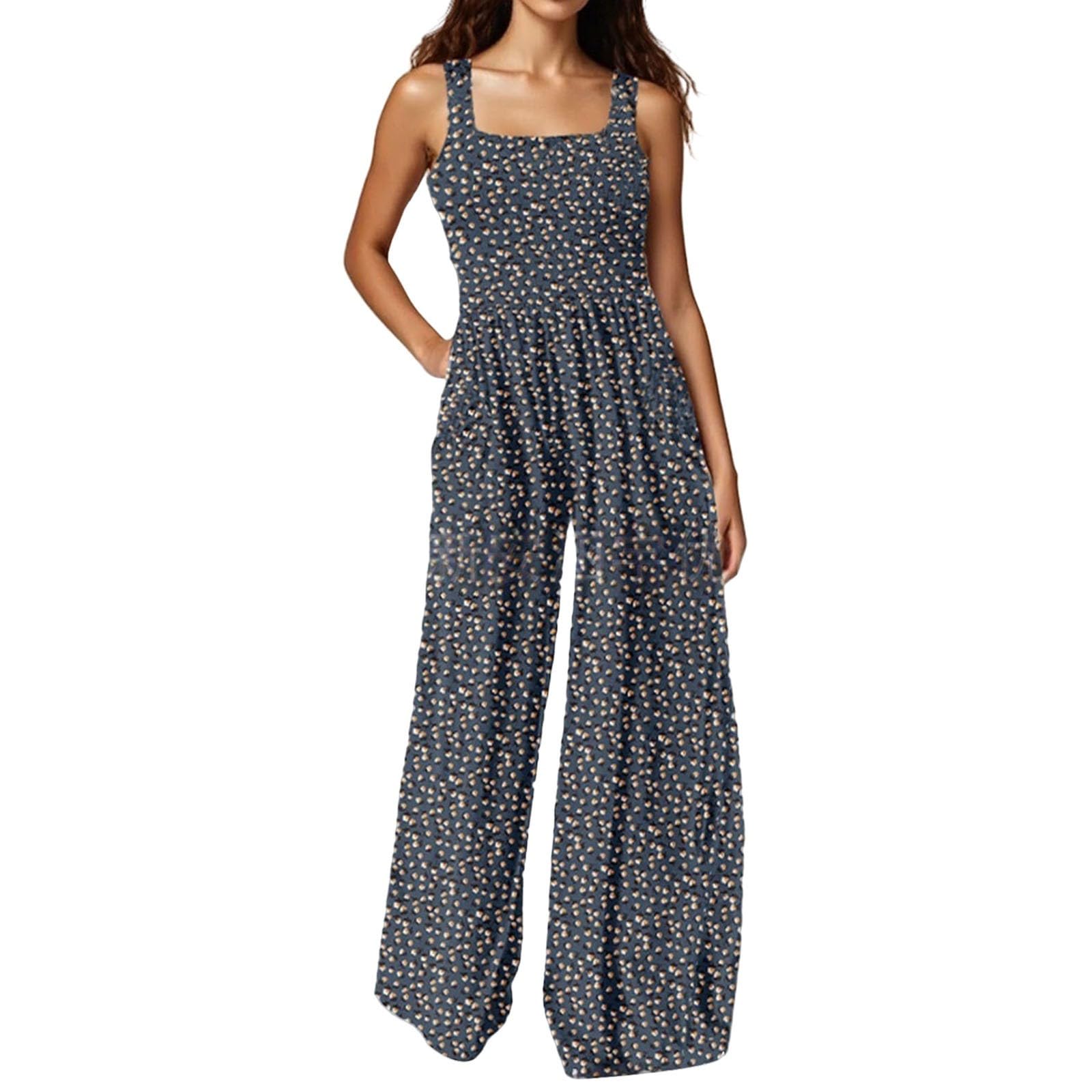 Tuta estiva da donna, con motivo floreale, casual, ampia