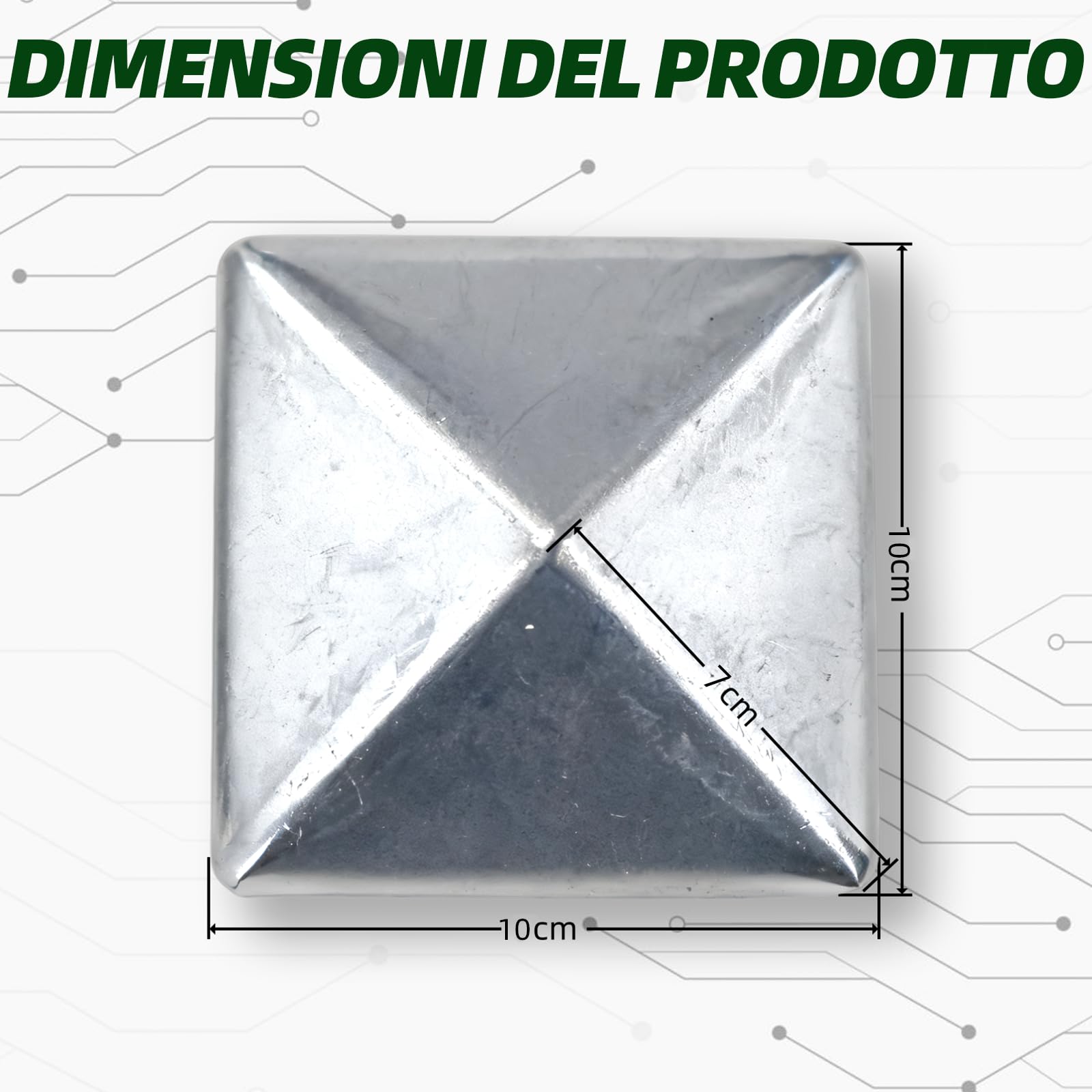 Cappucci per Pali da Recinzione in Acciaio Inox, Forma Piramidale, Set da 10 Pezzi(10 x 10 cm)