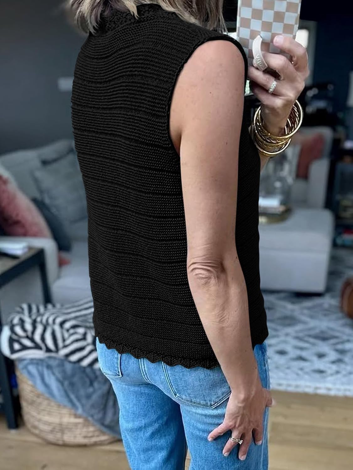 Saodimallsu Womens Sleeveless Sweater Vest V Neck Button Down Casual Loose Knit Summer Trendy Tank Tops - Image 5