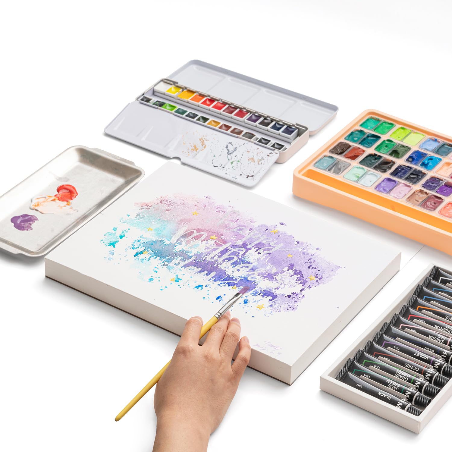 HIMI Mix Media - Blocco di carta mista da 90 fogli, rilegatura a filo laterale, consistenza fine, in acrilico, a guazzo, per schizzi, schizzi, schizzi, forniture artistiche (blu)