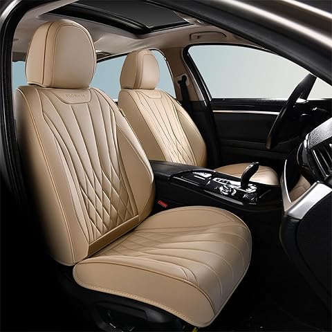 FLORICH Front Car Seat Covers, Leather Automotive Seat Covers for Cars, Airbag Compatible, Waterproof&Breathable, Luxury Car Seat Covers Fit Most Vehicles - Beige