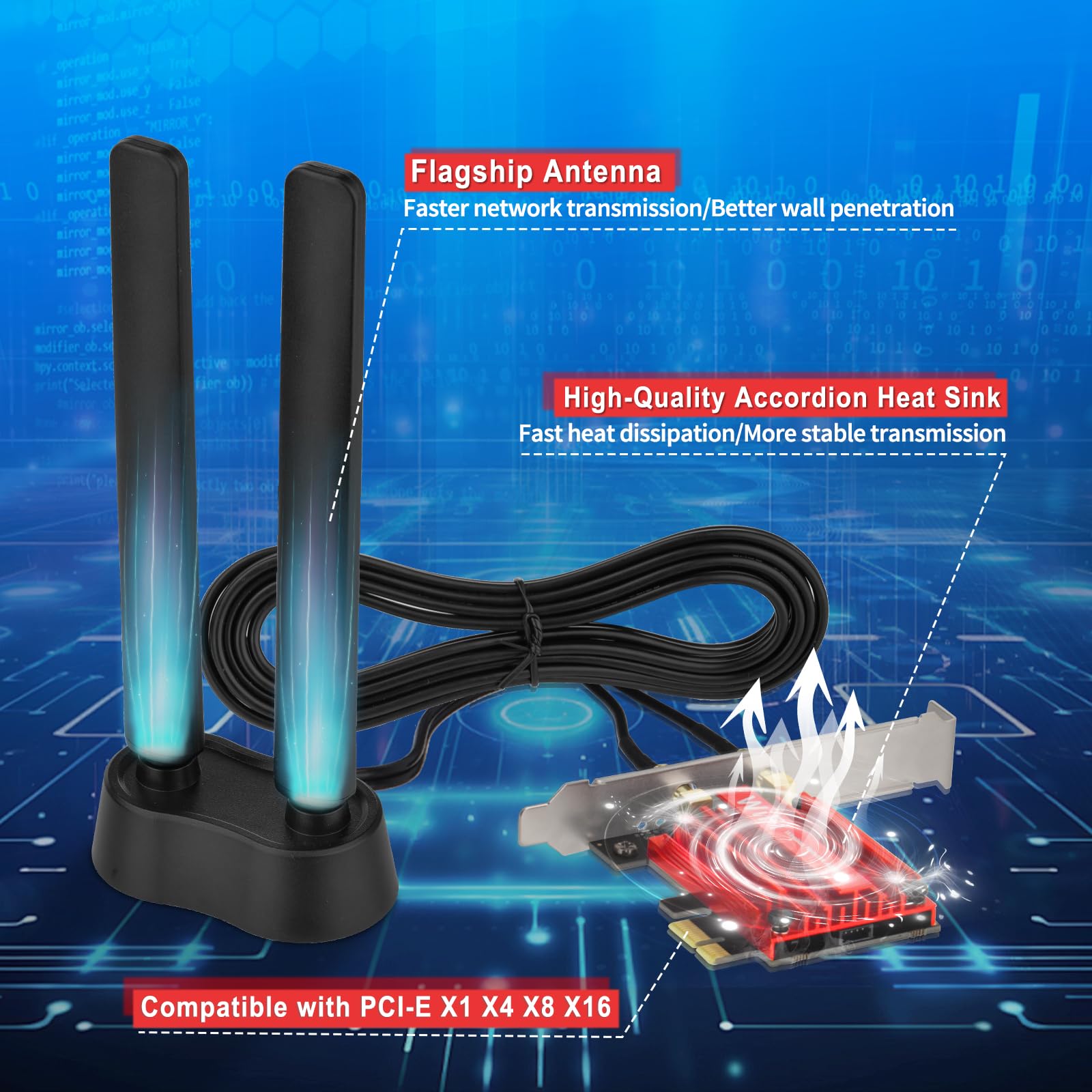 Eightwood Tarjeta WiFi 6E Intel AX210 WLAN tarjeta de red Bluetooth 5.3 WLAN PCI-E tarjeta 5374 Mbps 6G/5G/2.4G Tri Band WiFi 6E tarjeta con Wi-Fi 6E antena + CD para PC Windows 11/10 (64 bits)