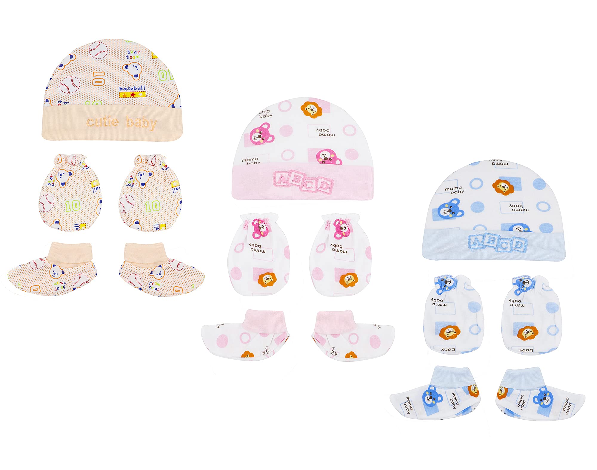 HIKIPOPresents New Born Baby Cap and Mittens Booties Combo Set for Baby Girls and Boys Gift Set First Gift For New Baby (Pack of 4 Pcs)