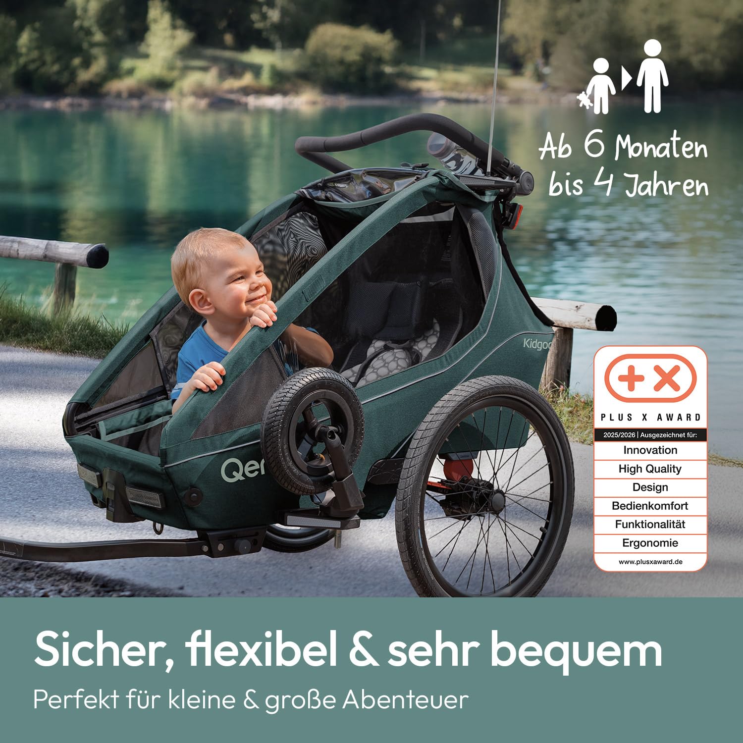 Qeridoo Kidgoo 1 | Fahrradanhänger 1 Kind mit Federung & 3-in-1-Verdeck | Kinderfahrradanhänger & Jogger Kinderwagen | Faltbarer Fahrrad Anhänger Kinder | Komfortabler Kinderanhänger Fahrrad