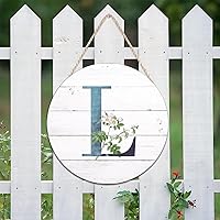 Vista 23 de Welcome Sign for Wall Initial Letter C Blue Round Wood Signs Monogram White Floral Wood Plaque Fresh Flowers 12in Mid Century Home Wall Decor for