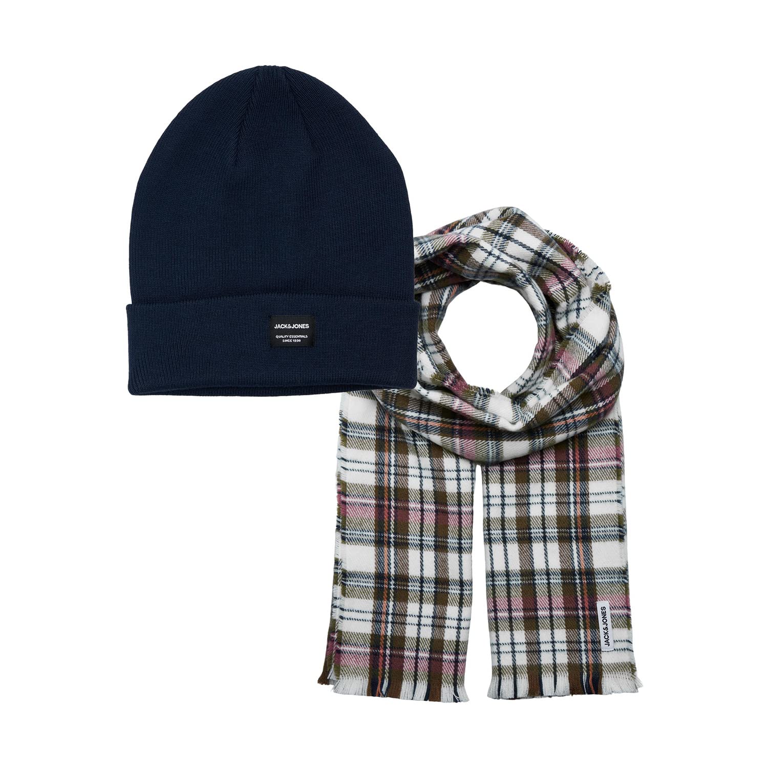 Jack & Jones Men's Navy Blazer/Pack:black Beanie Jacfrost Dna Beanie And Scarf Giftbox Hat, One Size
