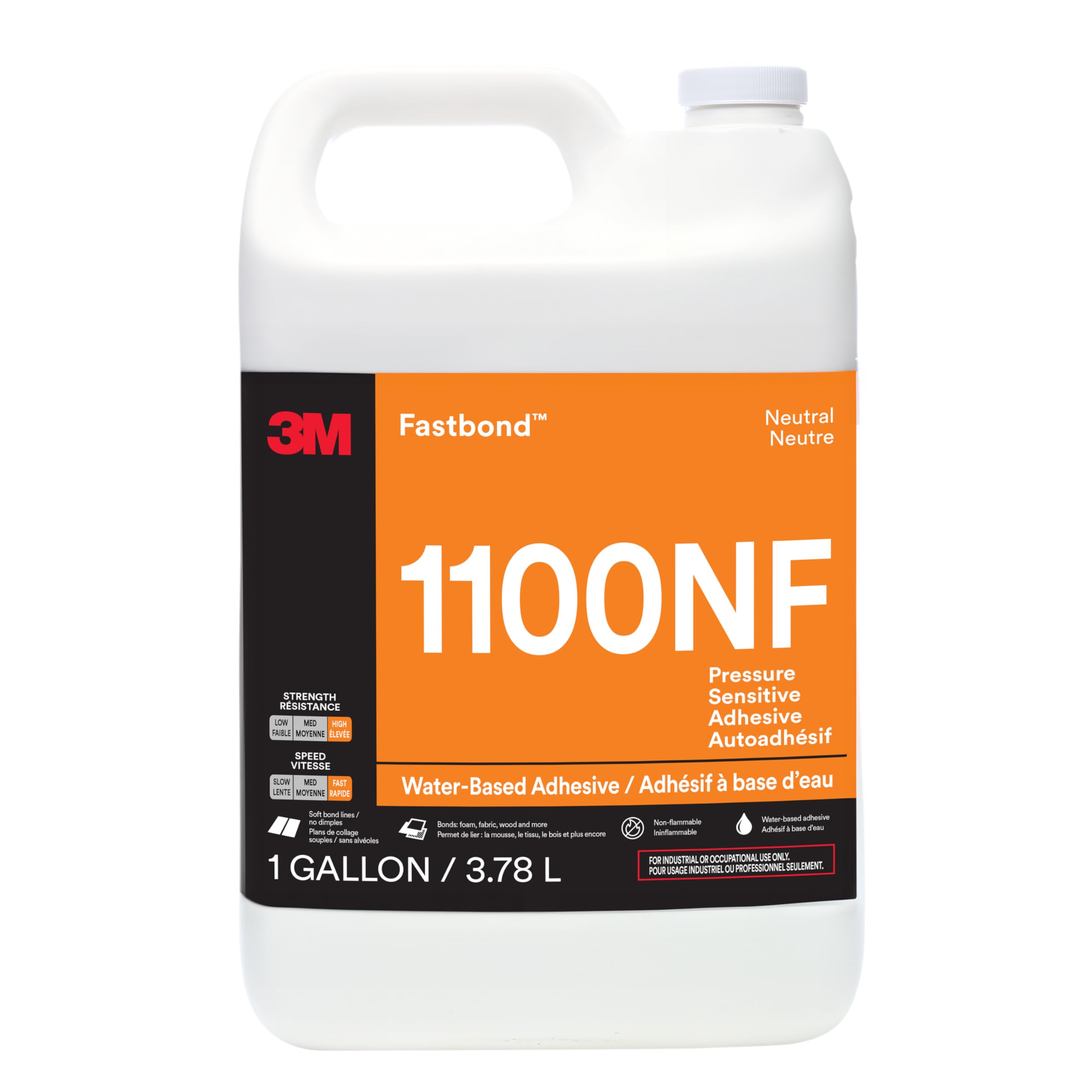 3M Fastbond Foam Adhesive 1100NF, Neutral, 1 Gallon - Water-Based Contact Adhesive for Foam, Fabric, Wood, Medium Tack with High Temperature Resistance