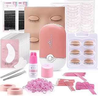 225 PCS Eyelash Extension Kit with Lash Mannequin Head, Lash Fan, Eyelash Extension Glue, Eyelash Remover Cream, Lash Tweezers, Lash Extension Supplies for Eyelash Extension Practice