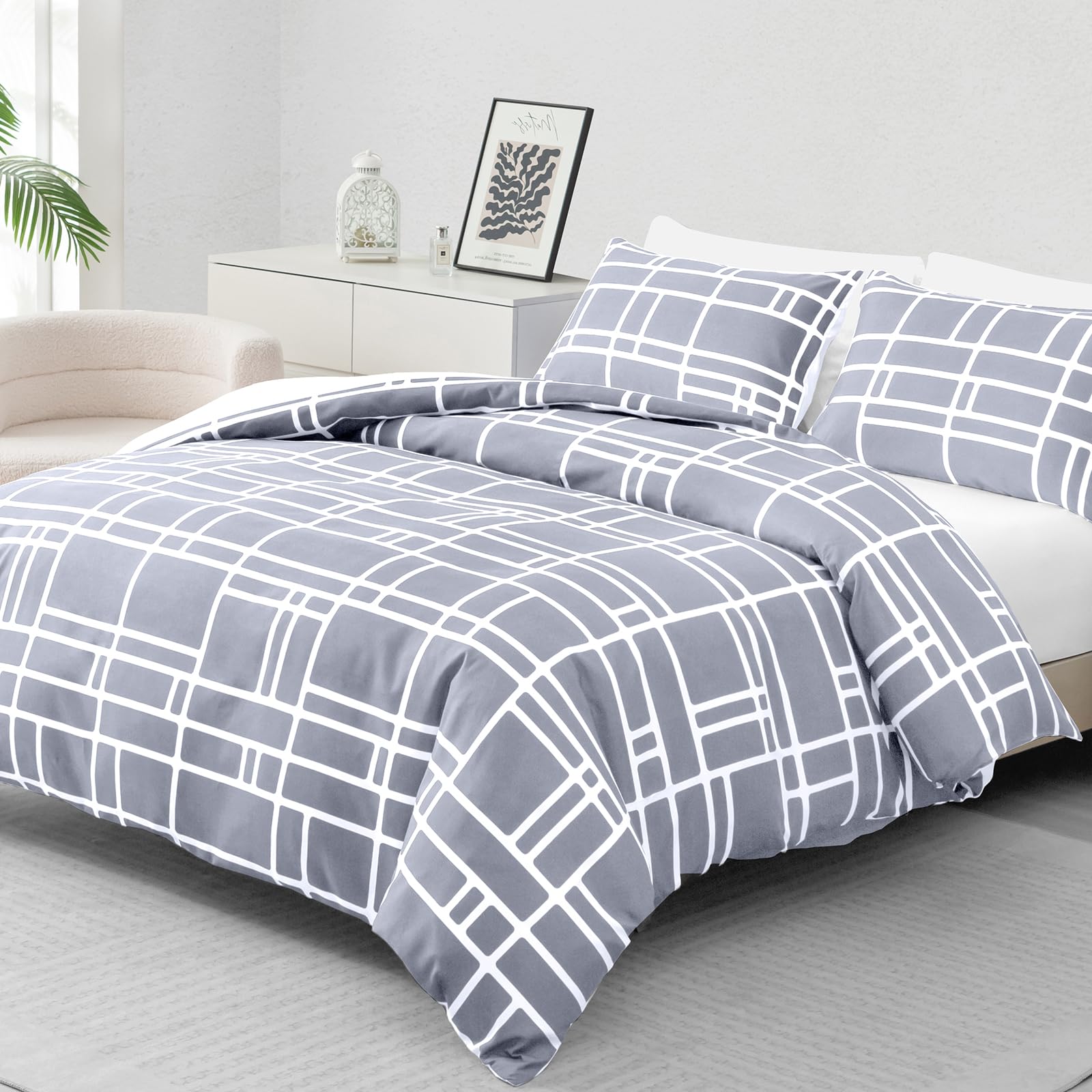 Pamposh King Size Duvet Cover Sets - Premium Brushed Microfiber Reversible Kingsize Duvet Cover Sets - Hypoallergenic Bedding Sets 3 Pcs - Ultrasoft Quilt Cover Set with Zipper Closure