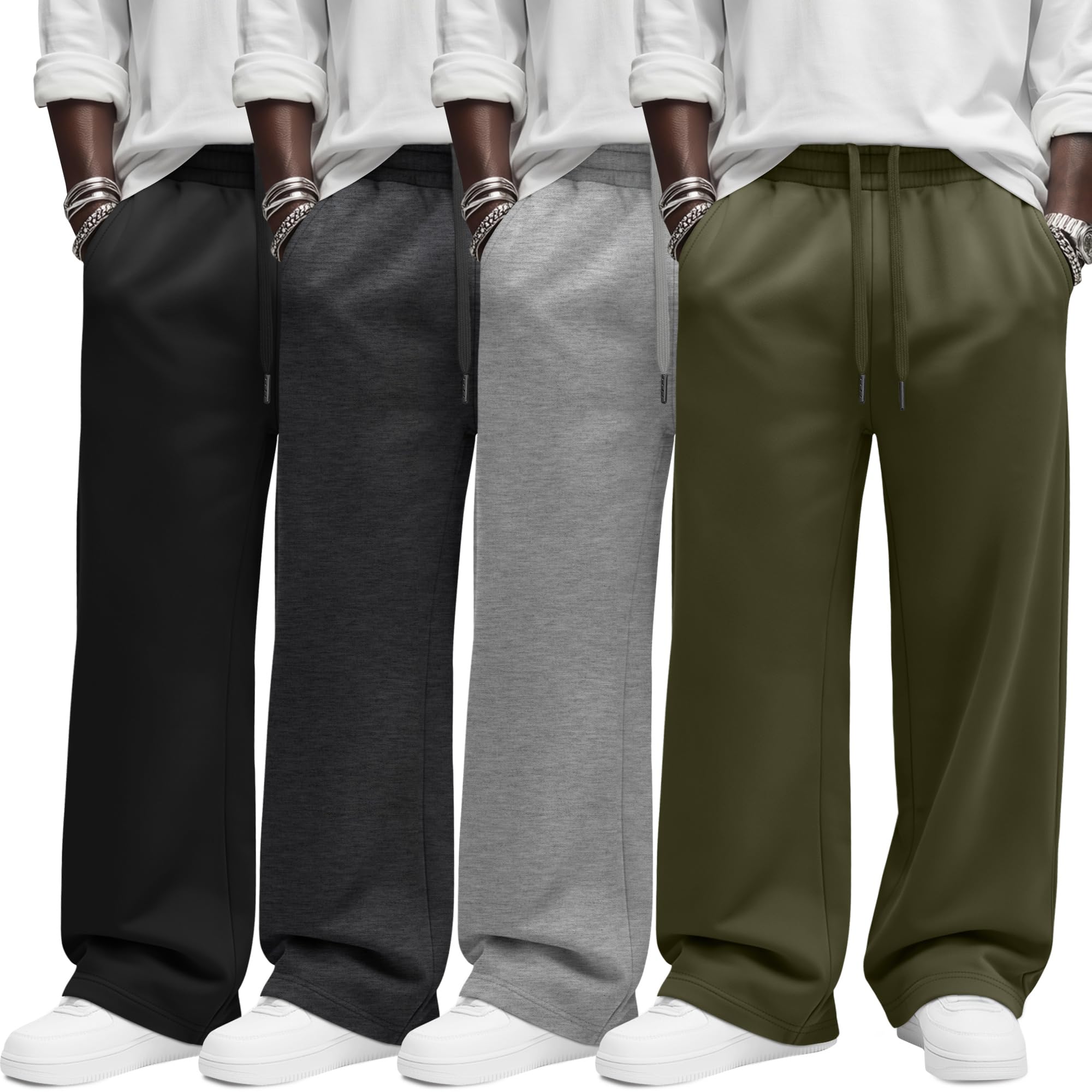 4 Pack Men's Baggy Wide Leg Sweatpants with Drawstring