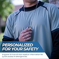Vista 5 de Collar de alerta médica USB de 2 GB - 2 x 1.25 pulgadas - Collar de acero inoxidable grabado con placa de identificación médica - Collar de alerta