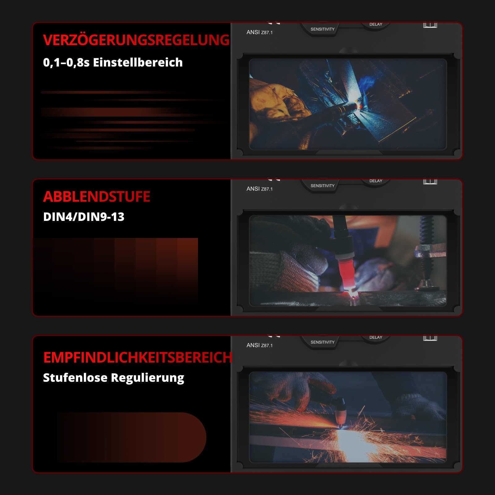 Automatik-Schweißhelm | Schweißmaske True-Color DIN4-9/13, Optik 1/1/1/1 & Auto-Dimming Technologie | Schweisshelme Pro mit Solar+Batterie Dualsystem