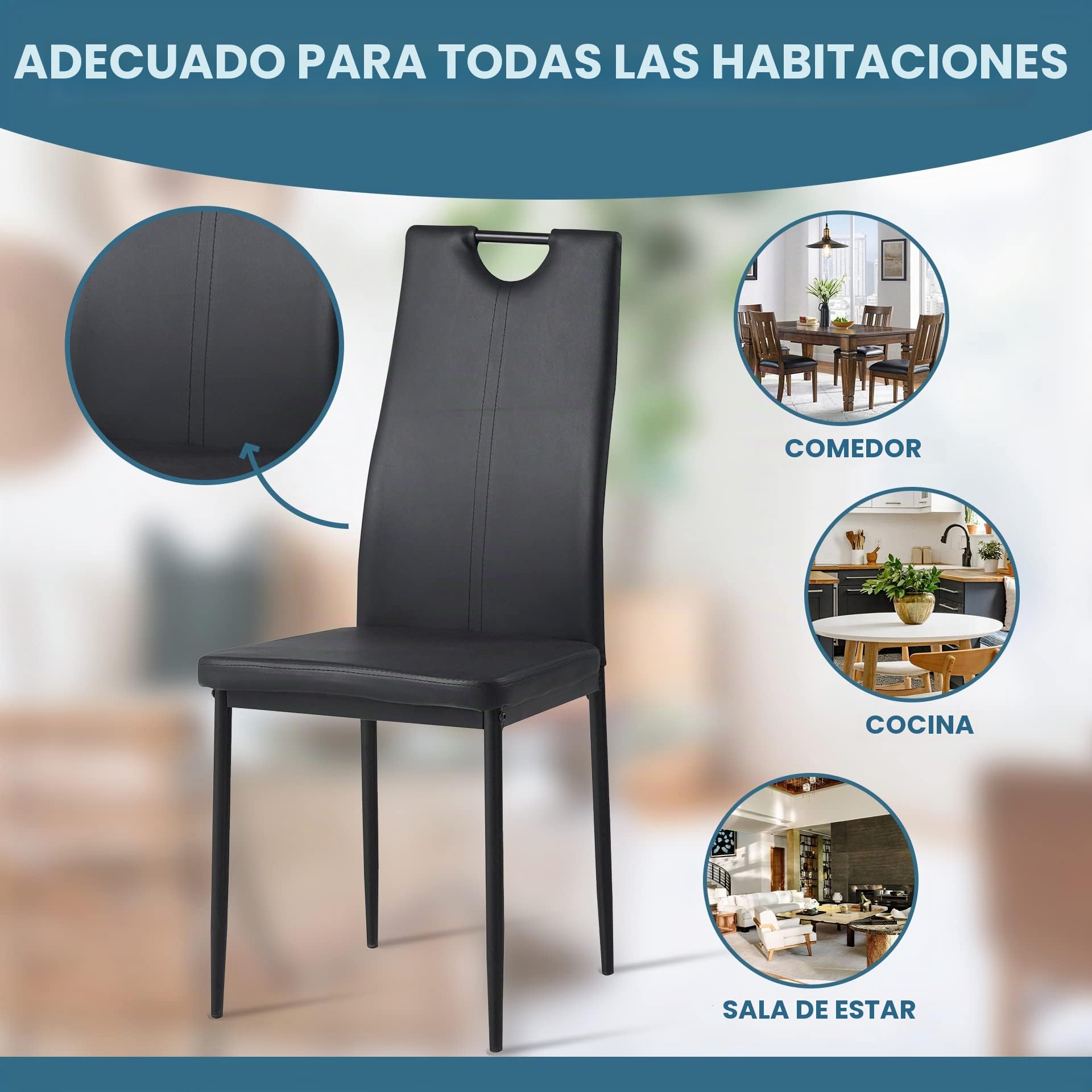Albatros 2907 Salerno Set de 4 sillas de Comedor, Negro