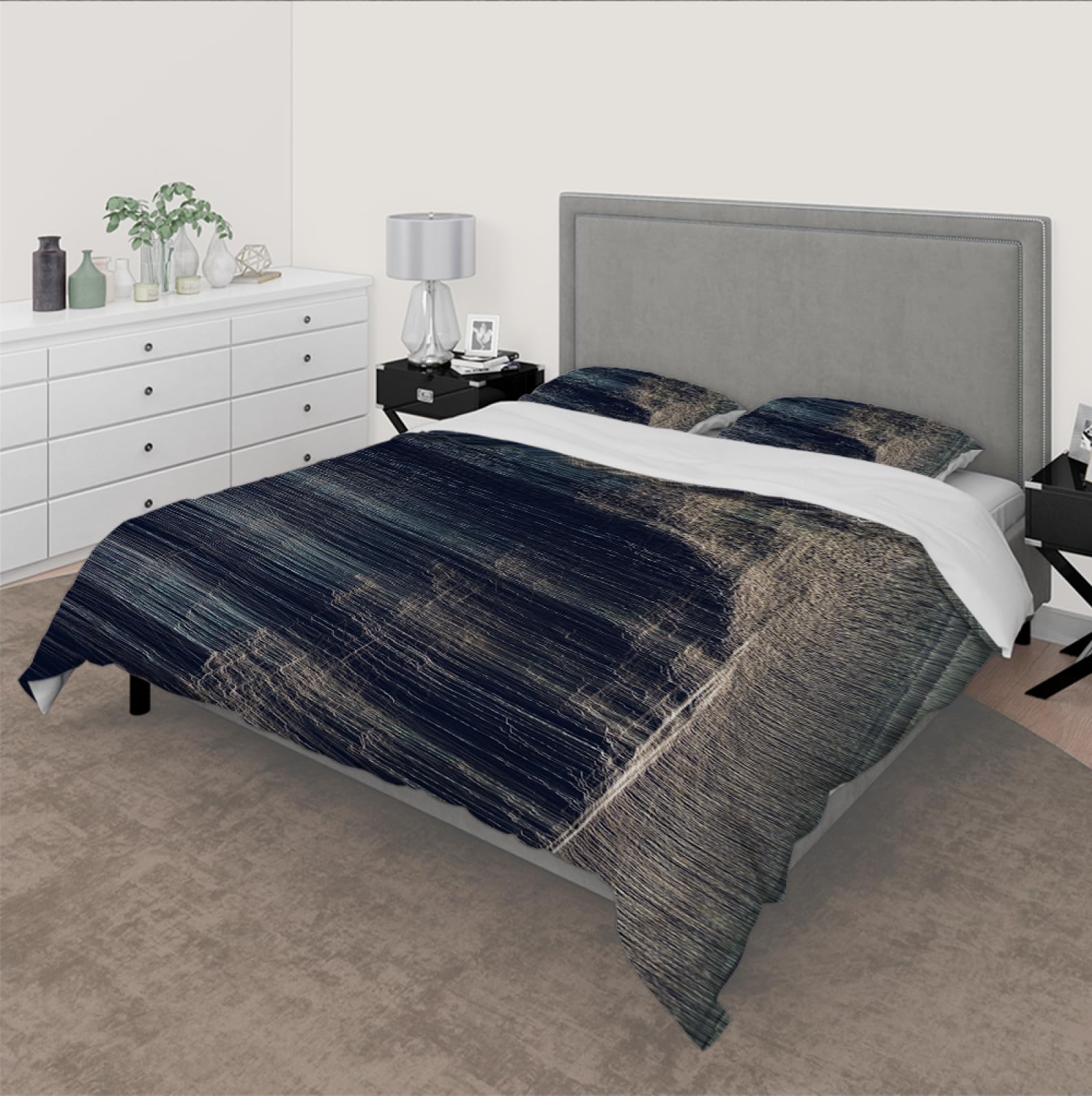 Set de Funda de edredón neutro 3 piezas Textura geológica abstracta Transpirable Lavado Juego de Ropa de Cama de Dormitorio con 2 Almohadas Shams 4 Lazos Cremallera 135 x 200 cm